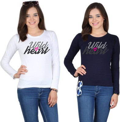 

SayItLoud Printed Women's Round Neck White, Blue T-Shirt(Pack of 2, Navyblue;white