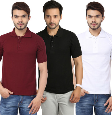 

Weardo Solid Men's Polo Neck Black, White, Maroon T-Shirt(Pack of 3, Black;maroon;white