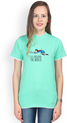 

Campus Sutra Printed Women' Round Neck Light Green T-Shirt