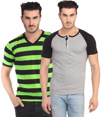 

Leana Striped Men's Henley Multicolor T-Shirt(Pack of 2