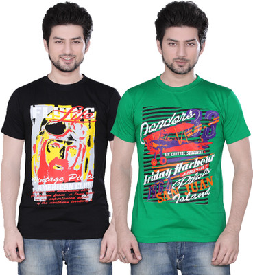 

Zebu Printed Men' Round Neck Multicolor T-Shirt(Pack of 2