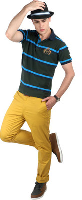 

Proline Striped Men's Polo Neck Green T-Shirt, Dg/lb/dn