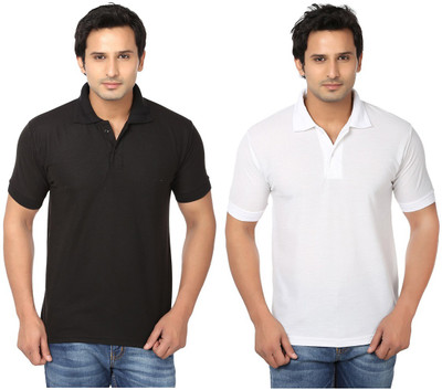 

Keepsake Solid Men's Polo Neck Black, White T-Shirt(Pack of 2, -blk-wht-