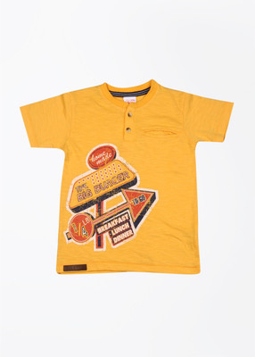 

FS Mini Klub Boys Printed T Shirt(Yellow, Pack of 1, Mustard