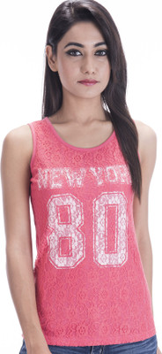 

Amadore Self Design Women's Round Neck Pink T-Shirt, Red