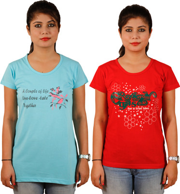 

Tryd Printed Women's Round Neck Multicolor T-Shirt(Pack of 2