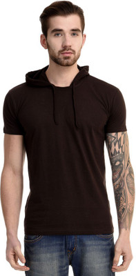 

Mi Moda Solid Men' Hooded Brown T-Shirt