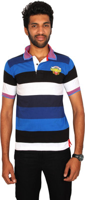 

Fungus Striped Men's Polo Neck Multicolor T-Shirt, Blue
