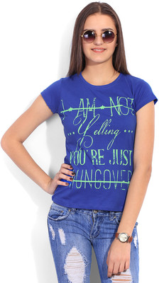 

People Printed Women' Round Neck Blue T-Shirt, Jewel