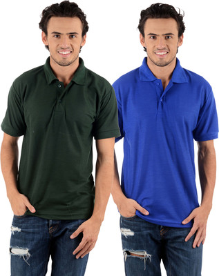 Blaze Solid Men' Polo Neck Multicolor T-Shirt(Pack of 2, Dark green;royal blue