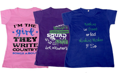 

IndiWeaves Girls Printed, Solid T Shirt(Multicolor, Pink & purple & blue
