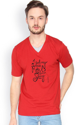 

Campus Sutra Solid Men V-neck Red T-Shirt