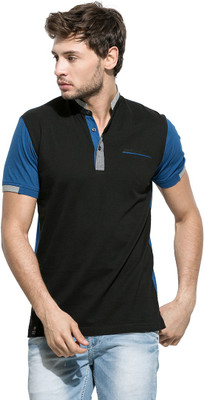 

Mufti Solid Men's Mandarin Collar Blue, Black T-Shirt