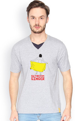 

Campus Sutra Solid Men V-neck Grey T-Shirt