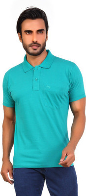 

Awack Solid Men's Polo Neck Blue T-Shirt, Feroziblue