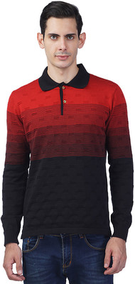 

Kalt Self Design Men Polo Neck Black, Red T-Shirt