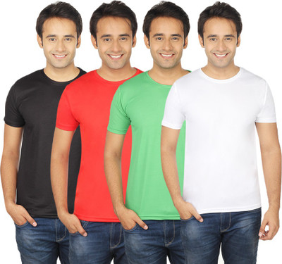 

Quetzal Solid Men's Round Neck White, Green, Red, Black T-Shirt(Pack of 4, Black;green;red;white