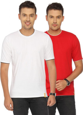 

Campus Sutra Solid Men Round Neck Red, White T-Shirt(Pack of 2)