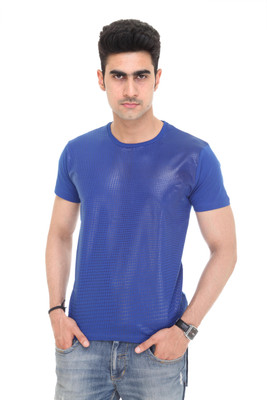 

Colors & Blends Geometric Print Men's Round Neck Blue T-Shirt, Royal