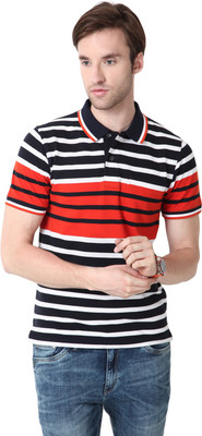 

Mudo Striped Men's Mandarin Collar Black T-Shirt, Black/red