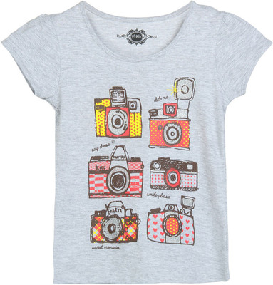 

Chalk by Pantaloons Girls Graphic Print T Shirt(Grey, Grey melange