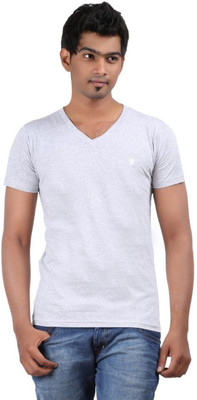 

East West Solid Men's V-neck Grey T-Shirt, Light grey