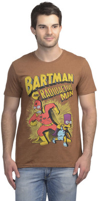 

Simpsons Printed Men' Round Neck Brown T-Shirt, Simpsons brown melange