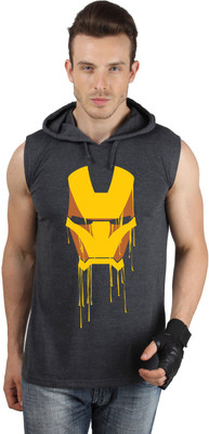 

SayItLoud Printed Men's Hooded Black T-Shirt, Black melange