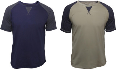 

Poshuis Solid Men's Round Neck Dark Blue, Green T-Shirt(Pack of 2
