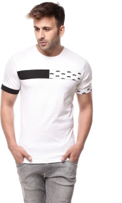 Gritstones Solid Men Round Neck White, Black T-Shirt