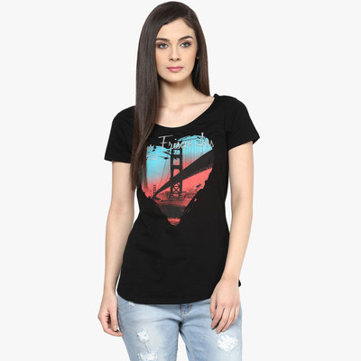 

SF Jeans by Pantaloons Graphic Print Women's Round Neck Black T-Shirt