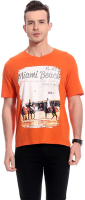 

TAB91 Printed Men's Round Neck Orange T-Shirt