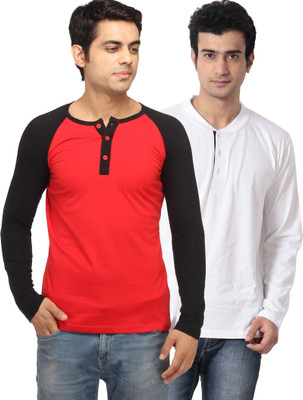 

Leana Solid Men's Henley Multicolor T-Shirt(Pack of 2, Red-white