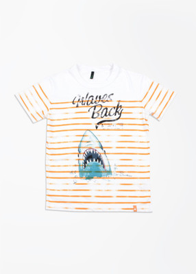 

United Colors of Benetton Boys Striped Cotton T Shirt(White, Pack of 1, 101