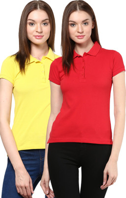 

Trend18 Solid Women's Polo Neck Yellow, Red T-Shirt(Pack of 2), Red;yellow