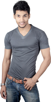 

Spur Solid Men' V-neck Grey T-Shirt, Steel