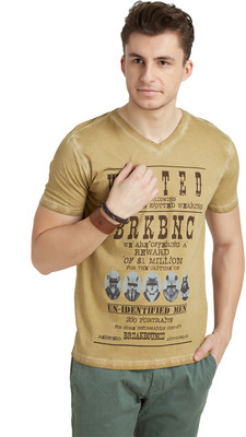 

Breakbounce Printed Men's V-neck Brown T-Shirt, Roded brown