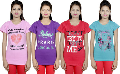 Indistar Printed Women Round Neck Multicolor T-Shirt