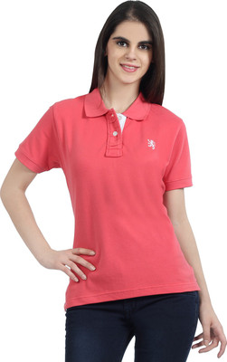 

The Cotton Company Solid Women' Polo Neck Pink T-Shirt, Raspberry
