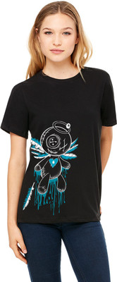 

Monzter Popcornz Graphic Print Women's Round Neck Black T-Shirt