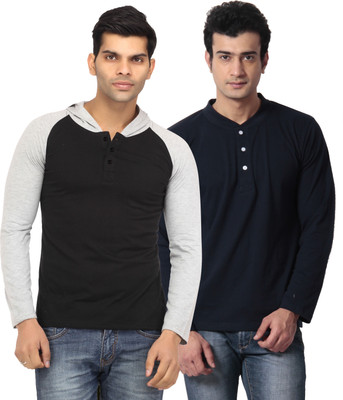 

Leana Solid Men' Hooded Black, Black T-Shirt(Pack of 2