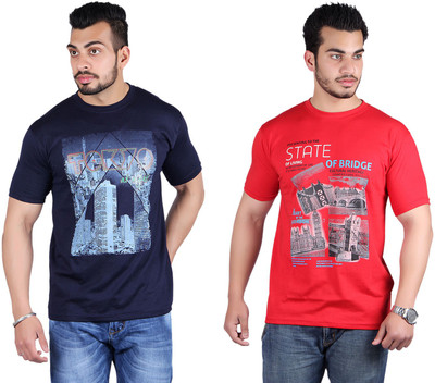 

Shineway Printed Men's Round Neck Multicolor T-Shirt(Pack of 2