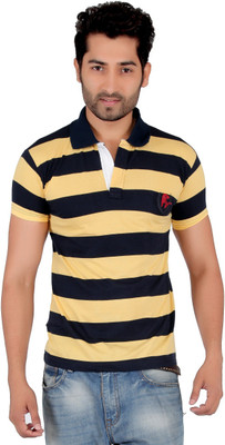

Awack Striped Men's Polo Neck Yellow, Blue T-Shirt, Gold
