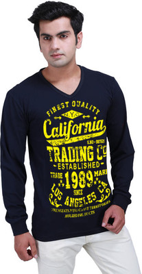 

Inkovy Graphic Print Men's V-neck Blue T-Shirt, Navy