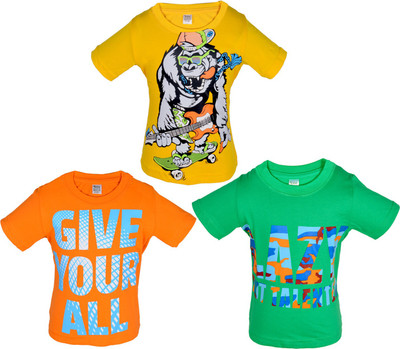 Gkidz Boys Graphic Print T Shirt(Multicolor, Pack of 3, Royal