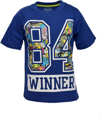 

Pepito Boys Printed Cotton T Shirt(Blue, Pack of 1