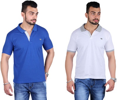

Shineway Solid Men's Polo Neck Blue, White T-Shirt(Pack of 2