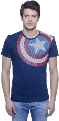 

Captain America Printed Men's Round Neck Blue T-Shirt, Dress blue