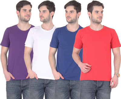 

E'Hiose Solid Men' Round Neck Multicolor T-Shirt(Pack of 4, Blue;purple;red;white