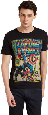 

Flying Machine Printed Men' Round Neck Black T-Shirt, Jet black